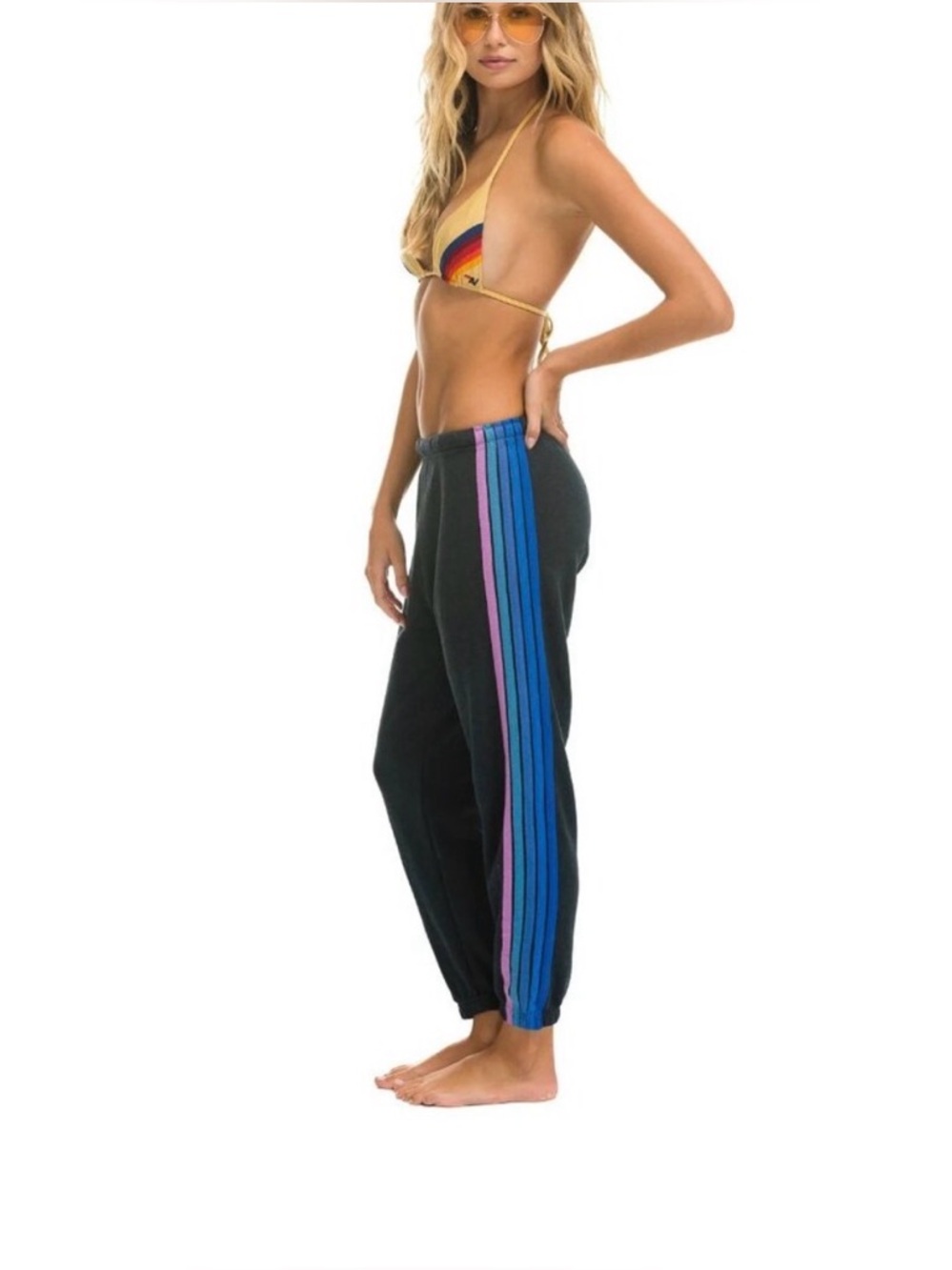 Aviator Nation 5 Stripe Sweatpants Medium Joggers Gray Blue Striped Side Sz XS - Picture 2 of 11